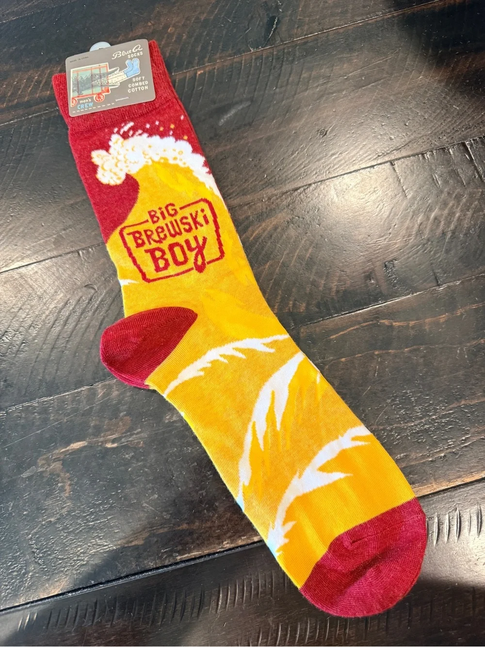 Big Brewski Boy Men's Soft Crew Socks Shoe Size 7-12 Blue Q Brand Beer Yellow